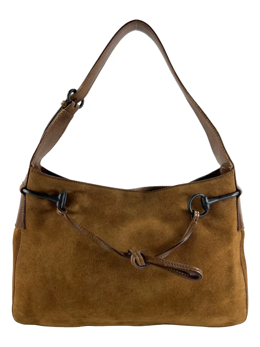 Bolsa Hobo Gucci Drawstring Camurça Marrom Vintage - CYWY15