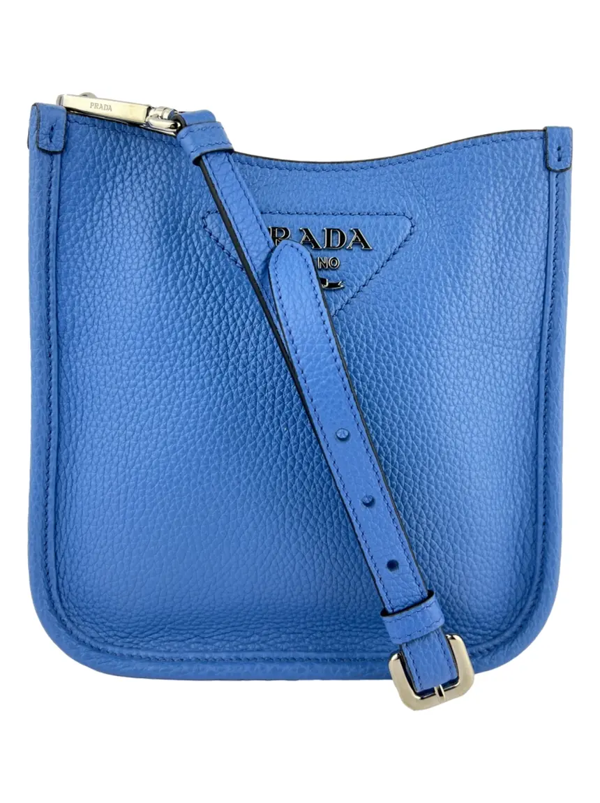 Bolsa Hobo Prada Mini Messenger Azul - BISJ85 Original | Etiqueta