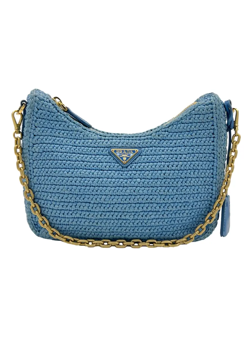 Bolsa Hobo Prada Re Edition 2005 Croche Azul Original Etiqueta Unica