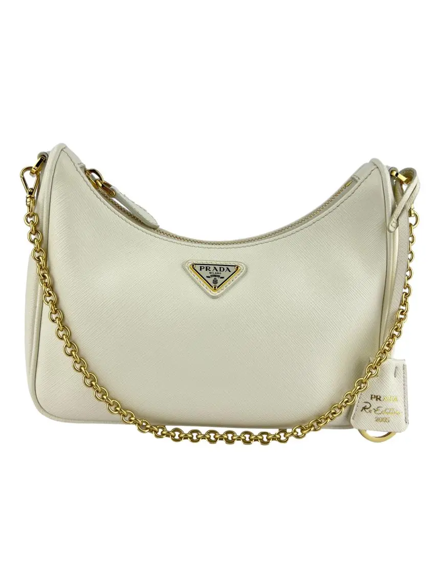 Bolsa Hobo Prada Re-Edition 2005 Saffiano Off White CODT3 - Main Image