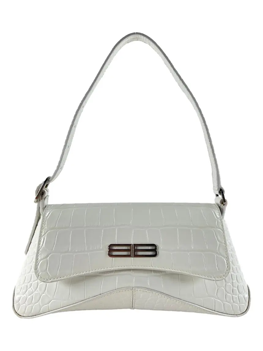 Bolsa Tiracolo Balenciaga XX Flap Embossed Croco Branca - CKZK5