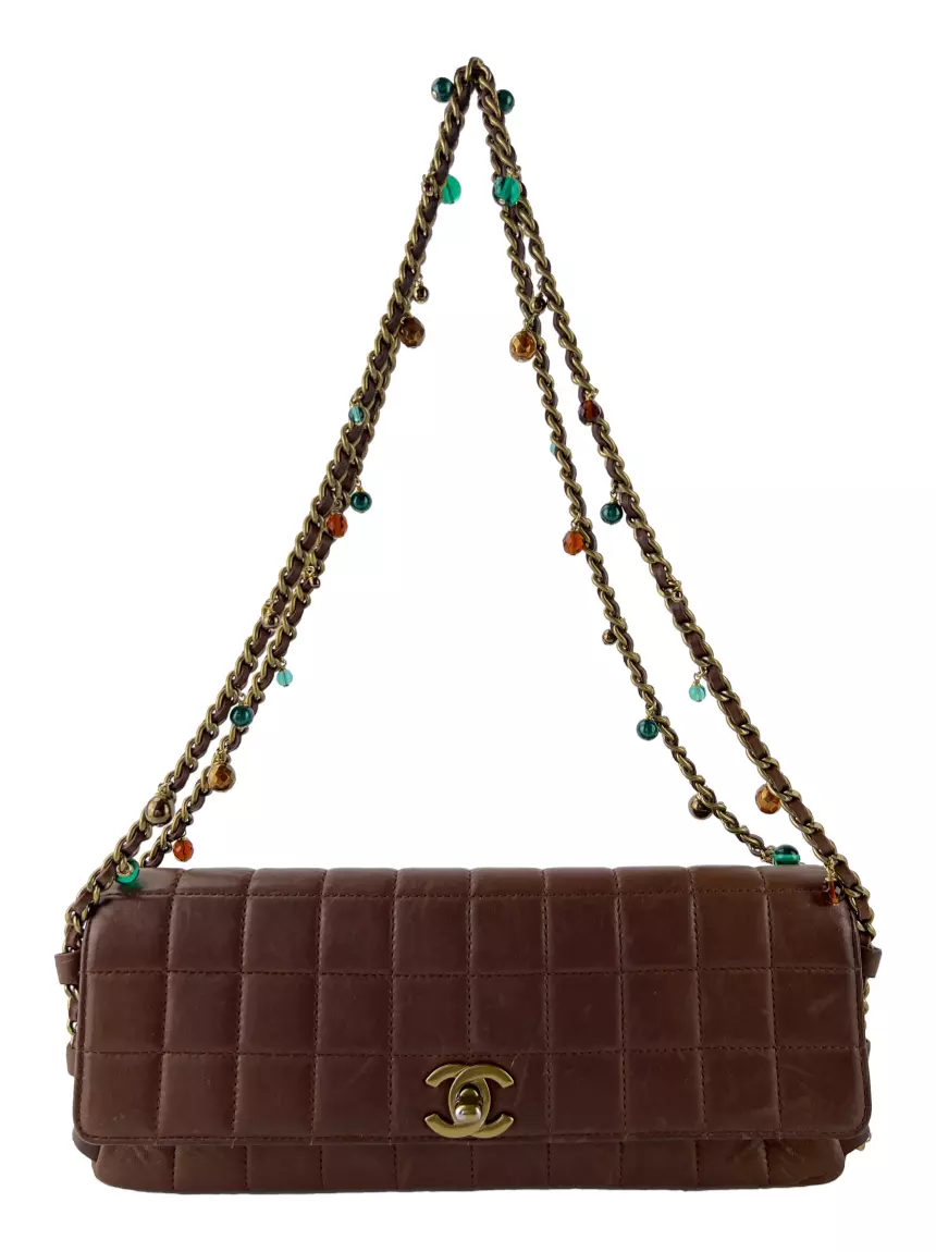 Bolsa Tiracolo Chanel Chocolate Bar East West Marrom - CDSN10