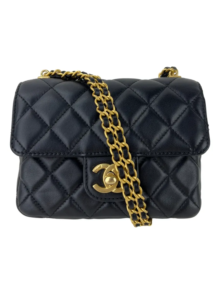 Bolsa Tiracolo Chanel Double Chain Mini Flap Couro Lambskin
