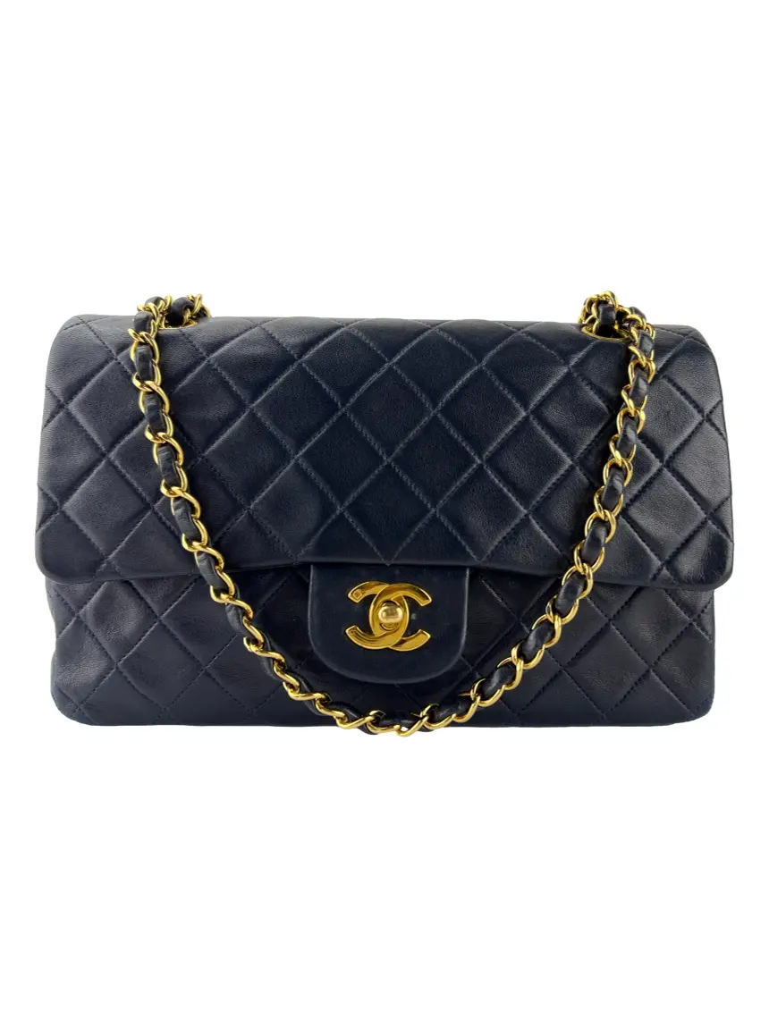 Bolsa Tiracolo Chanel Double Flap Azul Vintage - CHMA1 Original