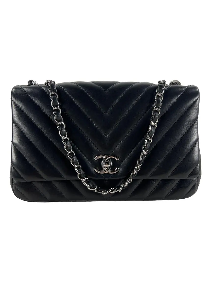 CHANEL② Bolsa Tiracolo Chanel Single Flap Chevron Preto - CYEJ2 Original