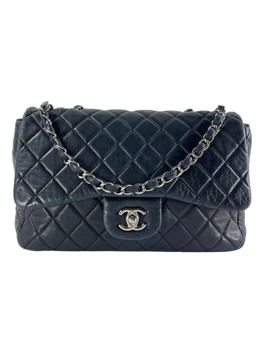 CHANEL① Bolsa Tiracolo Chanel Single Flap Lambskin Azul Marinho - CPRD20