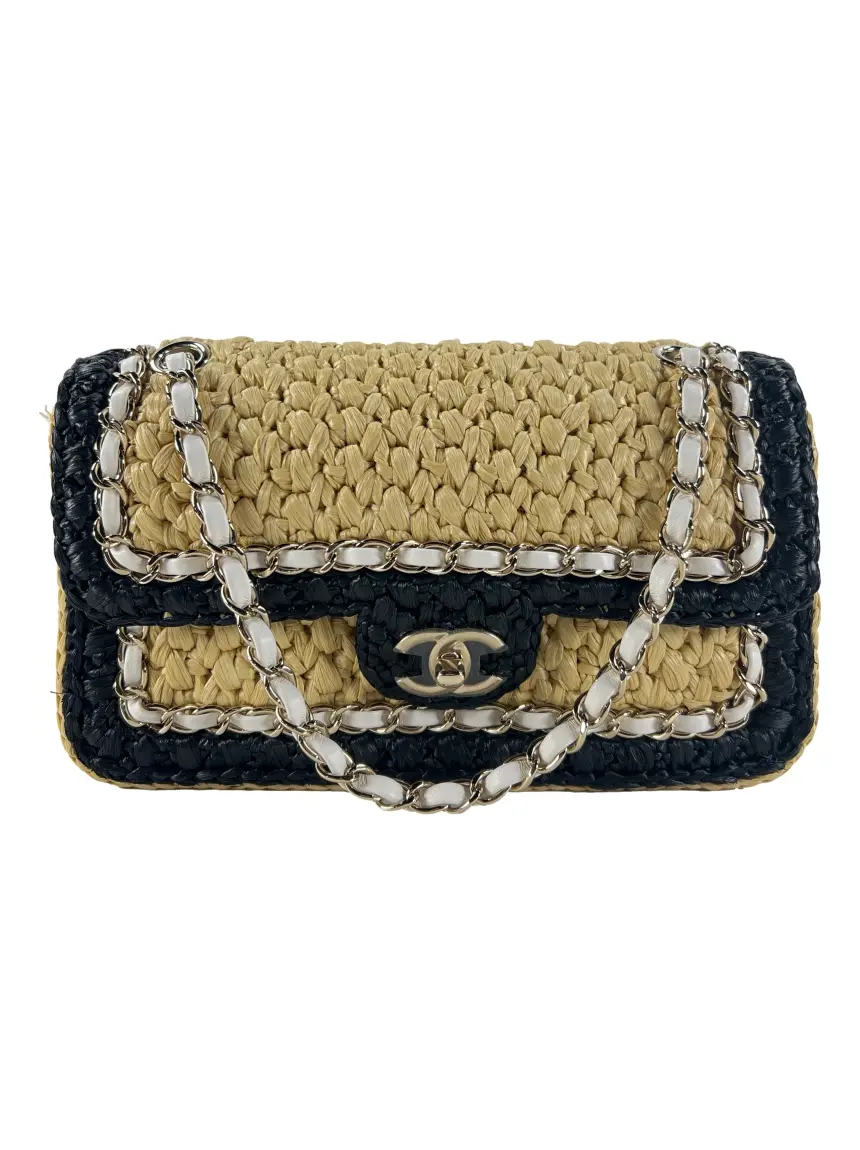 Bolsa Tiracolo Chanel Venice Beach Flap Raffia Chain - NQD68
