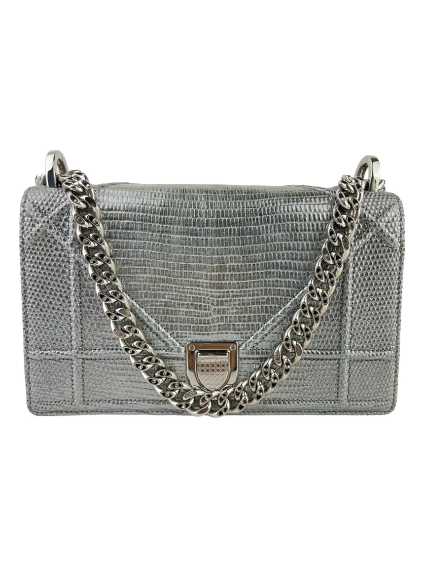 Bolsa Tiracolo Christian Dior Diorama Flap Embossed Prateado