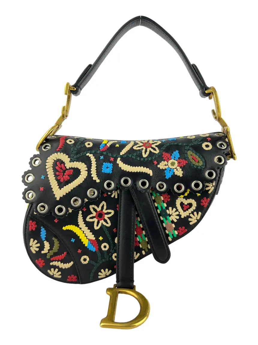 Bolsa Tiracolo Christian Dior Saddle Brodé Preta - CJVS178