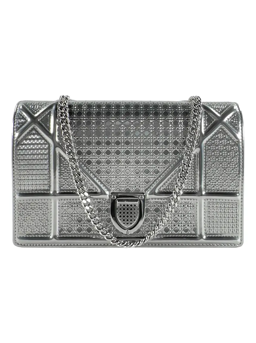 Bolsa Tiracolo Christian Dior WOC Diorama Micro-Cannage Prateada