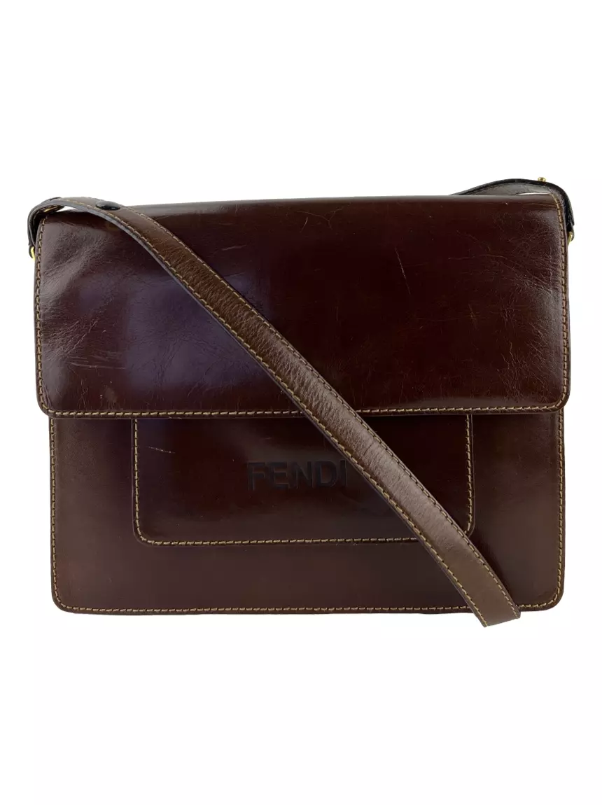 Bolsa Tiracolo Fendi Couro Marrom Vintage QNU8 Original