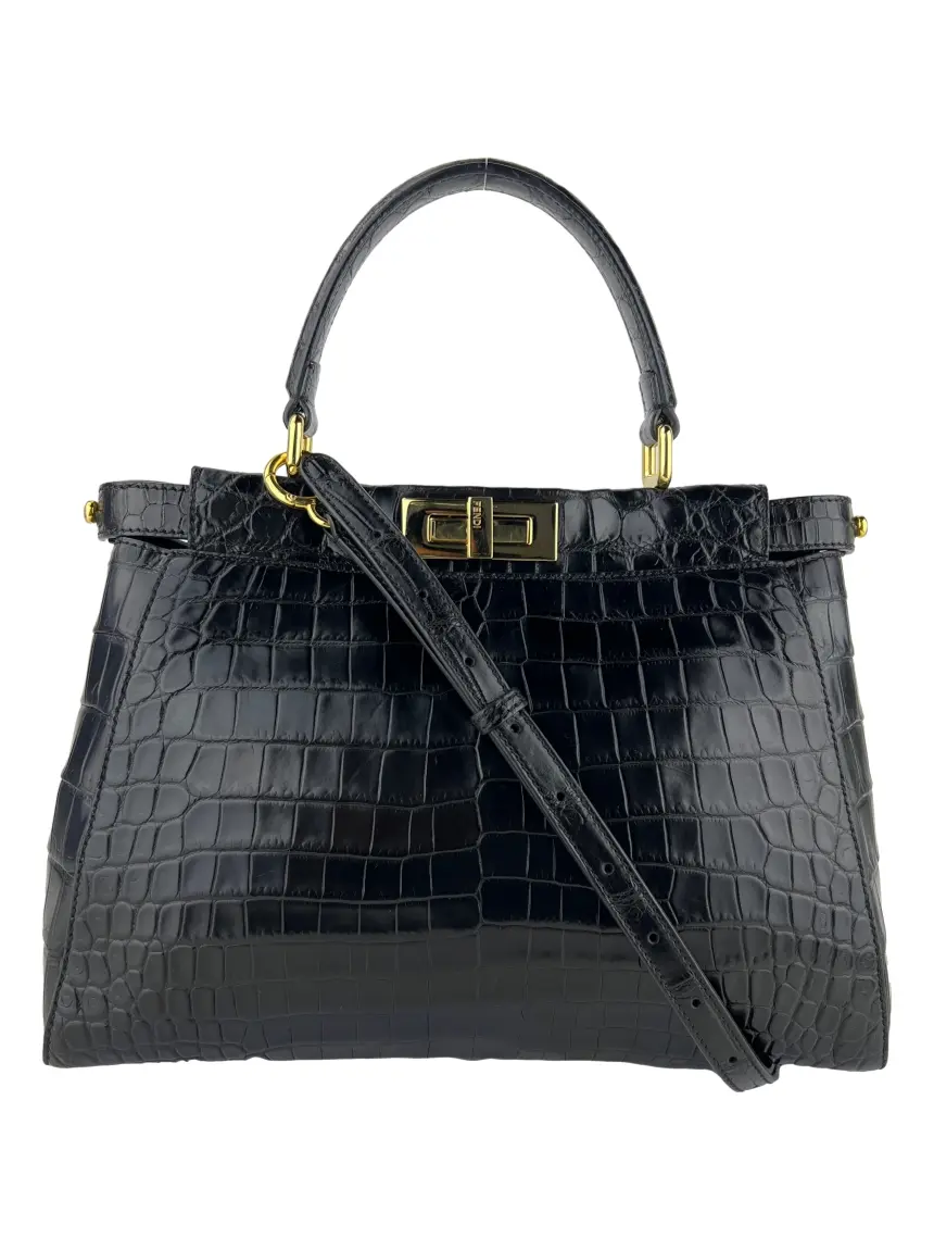 Bolsa Tiracolo Fendi Peekaboo Regular Croco Preta - FLX561