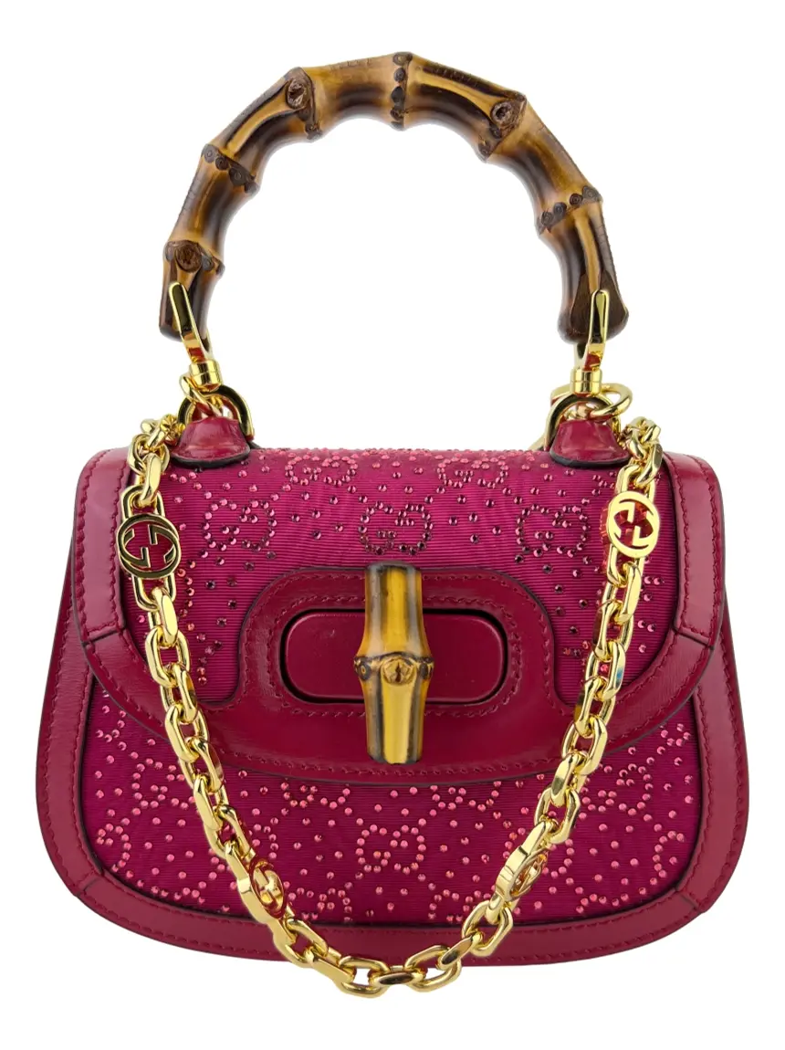 Bolsa Tiracolo Gucci Bamboo 1947 Mini Crystal Rosa - CBY944