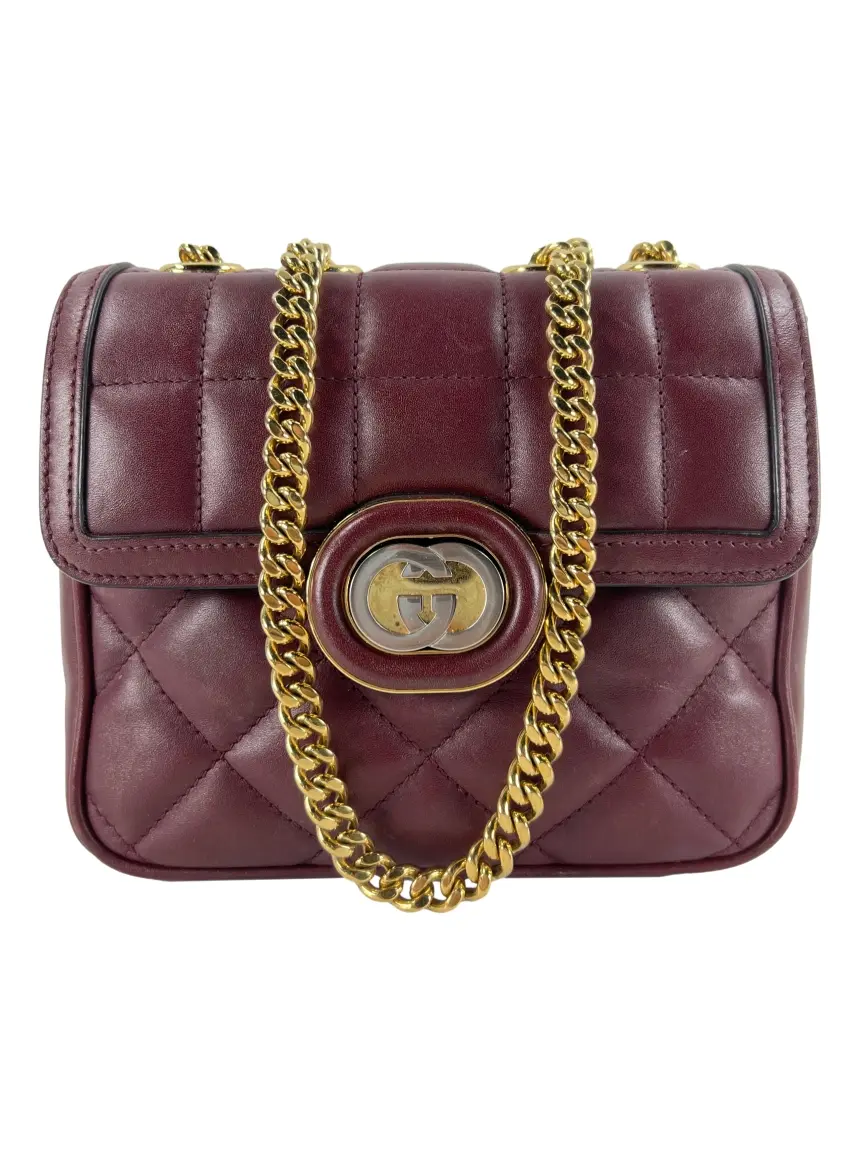 Bolsa Tiracolo Gucci Deco Chain Mini Vinho - DEWF5 Original