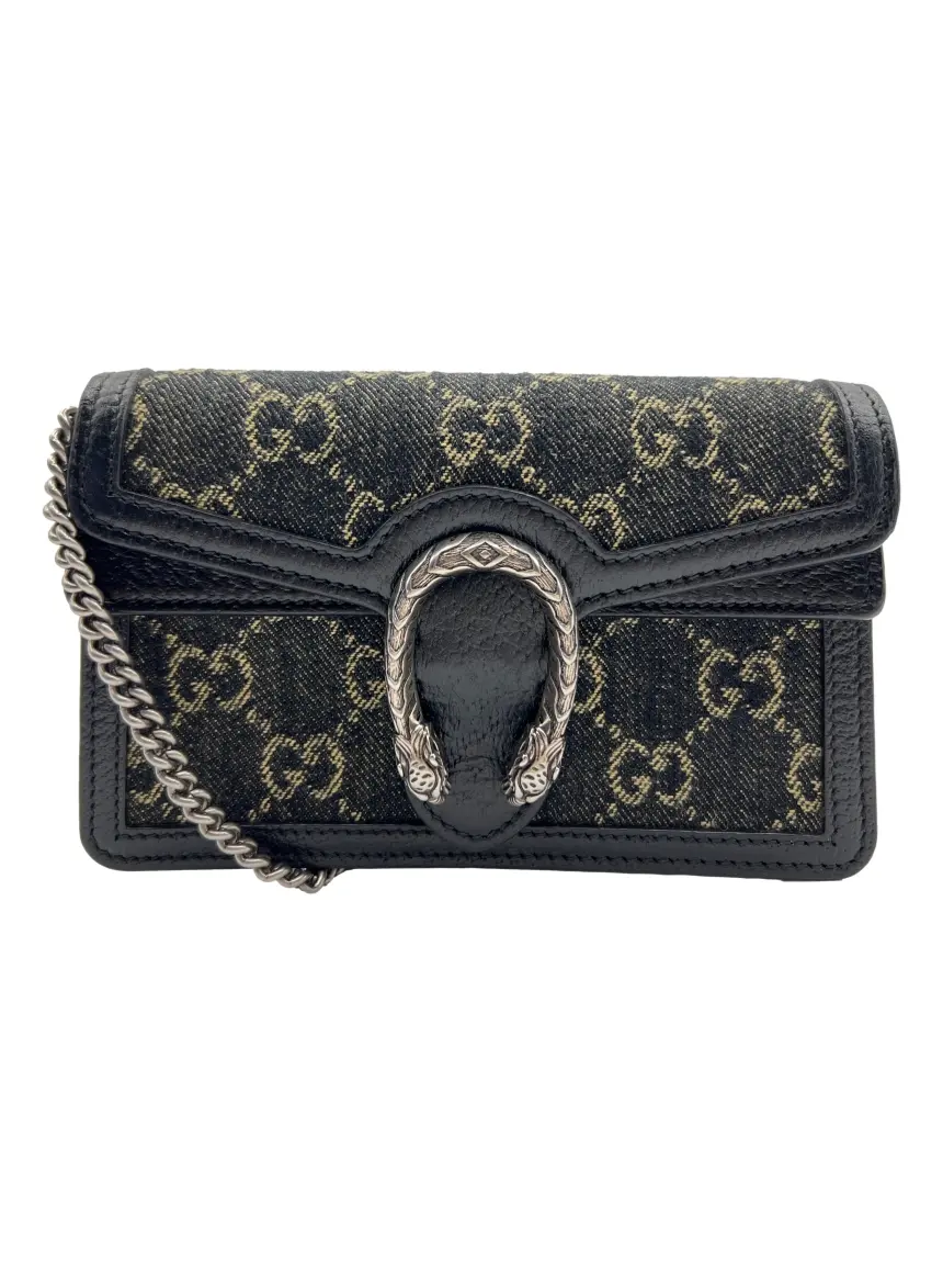 GUCCI❤︎ Bolsa Tiracolo Gucci Dionysus Super Mini Denim GG Preto - CIWD1