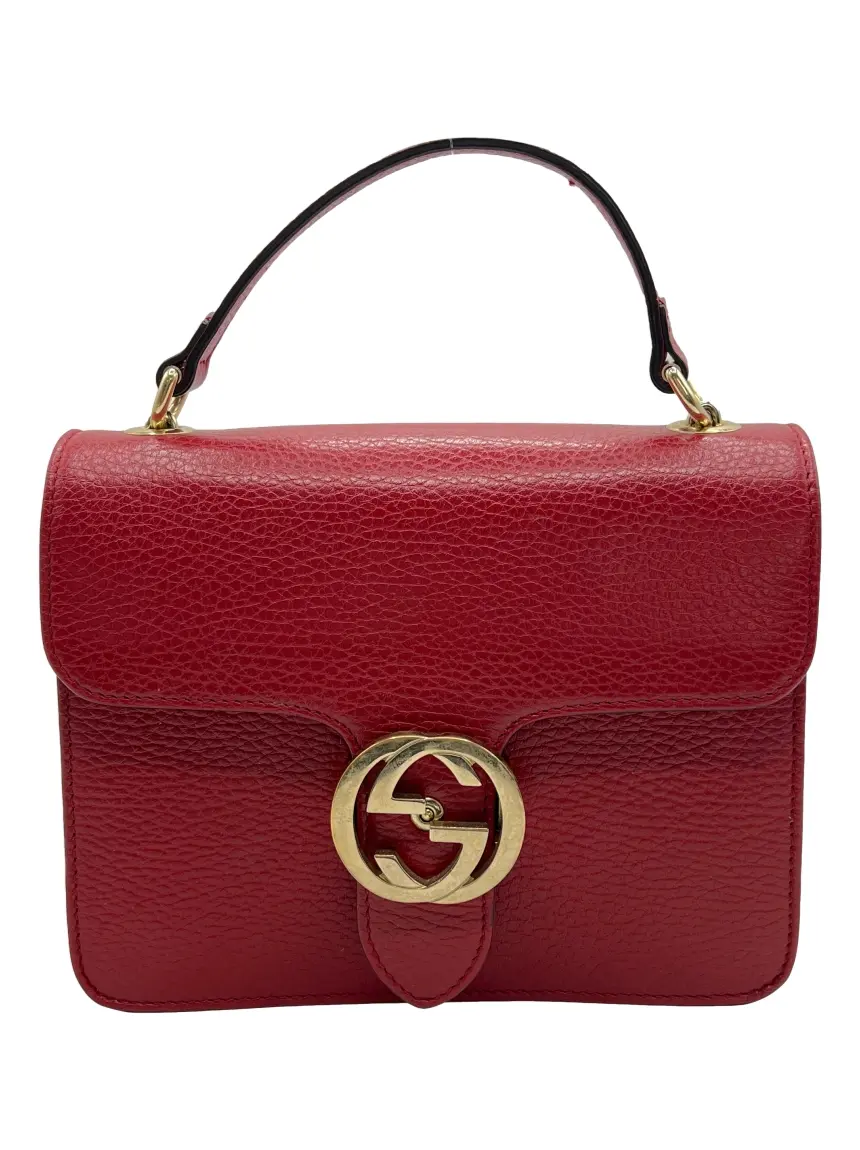 Bolsa Tiracolo Gucci Dollar Interlocking G Couro Vermelha - ACIT24