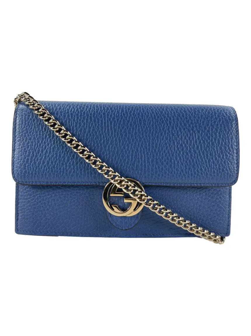 Bolsa Tiracolo Gucci Dollar Interlocking G Wallet on Chain Azul