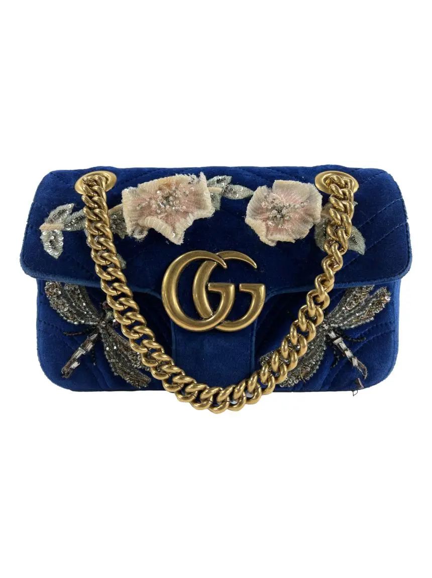 Bolsa Tiracolo Gucci Marmont Bordada Azul - HWW392 Original