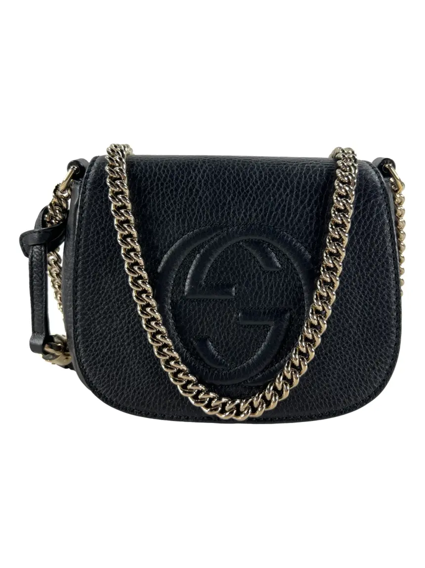Bolsa Tiracolo Gucci Soho Flap Couro Preta - CIDZ14 Original