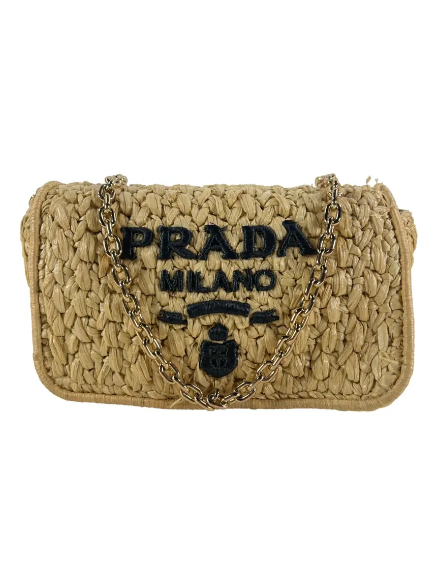 Bolsa Tiracolo Prada Crochê Logo Bege CWED1 Original
