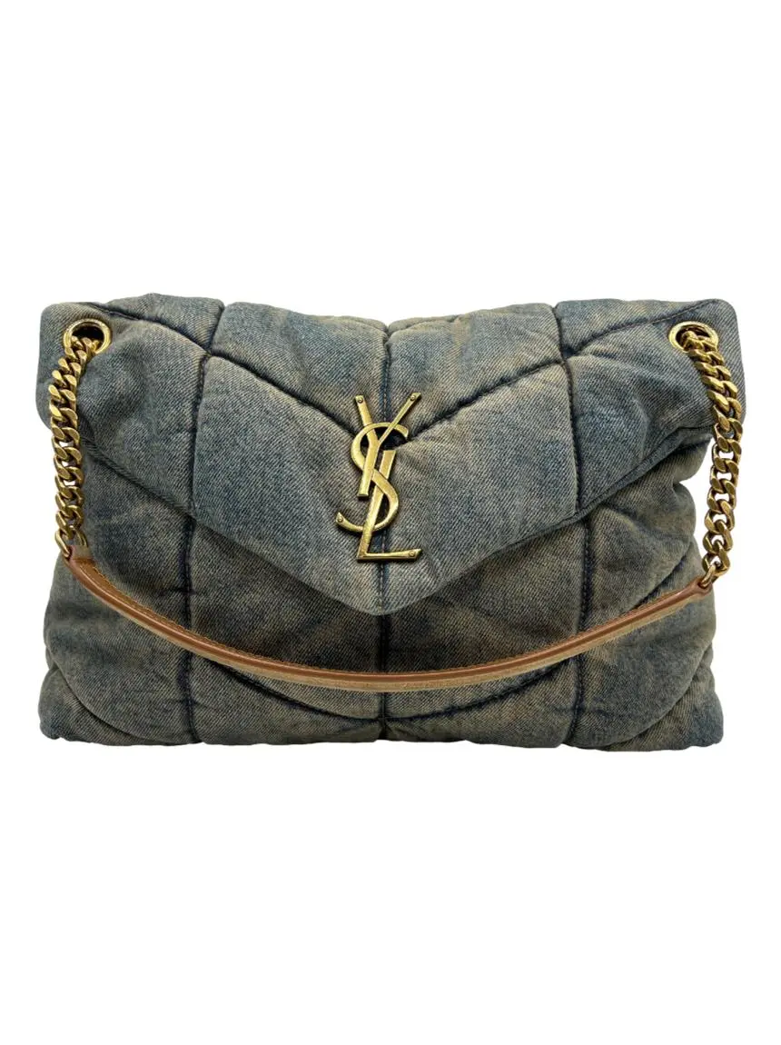 Bolsa Tiracolo Yves Saint Laurent LouLou Puffer Denim Azul CTSS7