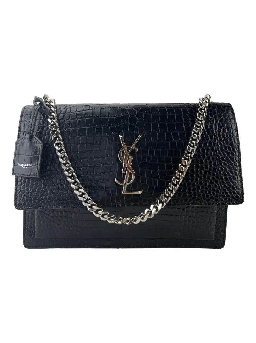 YSLブラックハンドバッグ Bolsa Tiracolo Yves Saint Laurent Monogram Sunset Couro Preto