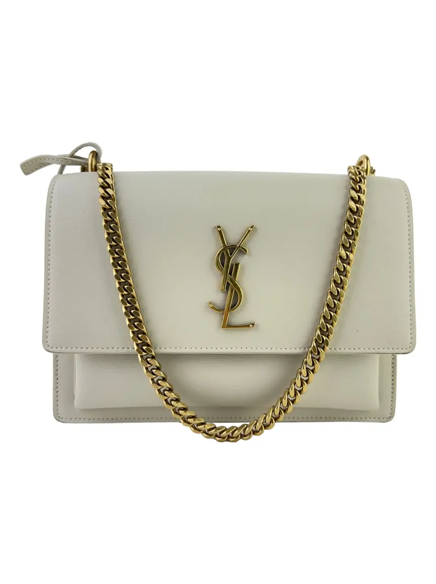 Bolsa Tiracolo Yves Saint Laurent Sunset Monograma Medium Bege