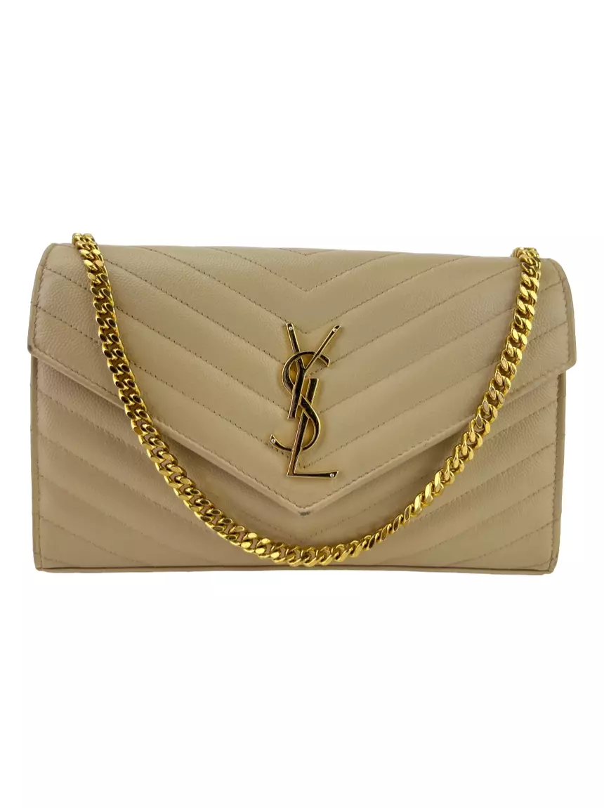 バッグ Yves Saint Laurent wallet Bolsa Tiracolo Yves Saint Laurent Wallet on Chain Envelope Bege