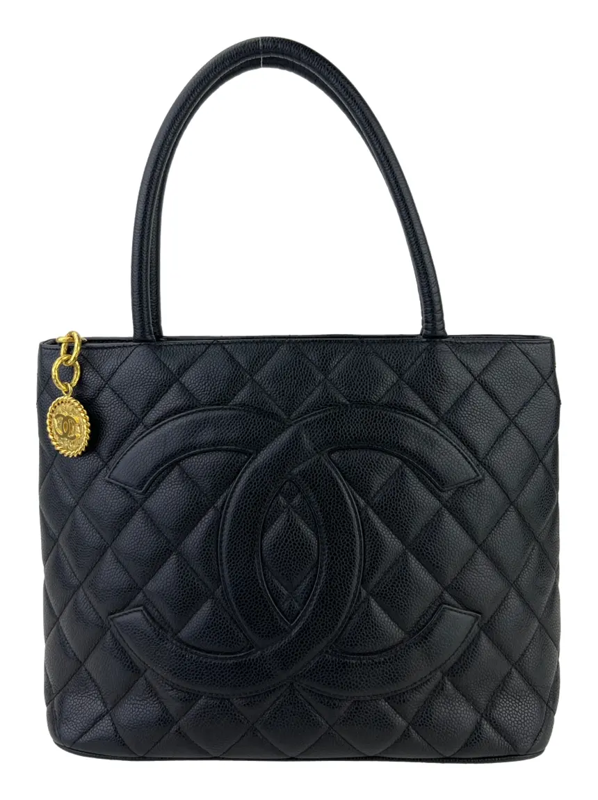 Bolsa Tote Chanel Medallion Caviar Preto Vintage CHOF2 Original