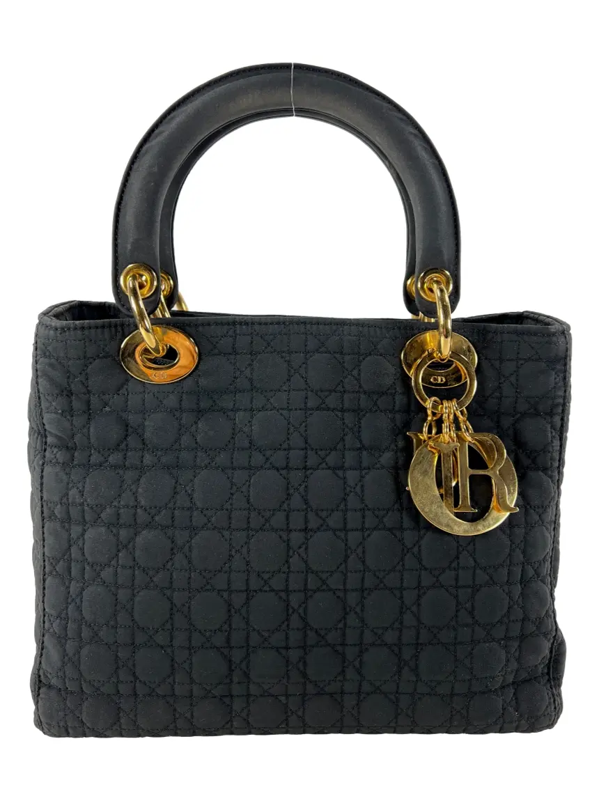 Bolsa Tote Christian Dior Lady Dior Cannage Nylon Preto Vintage
