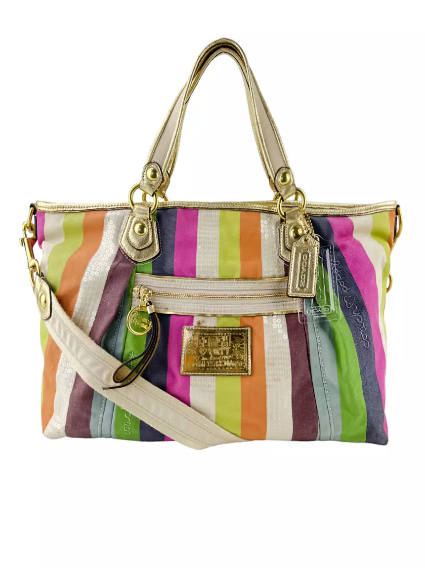 Bolsa Tote Coach Poppy Legacy Listrada Colorida - CFAF18 Original