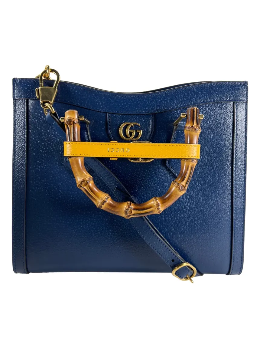 バッグ Gucci Bamboo Diana leather Tote Bag Bolsa Tote Gucci Diana Bamboo Couro Azul Marinho - CQSN13 Original