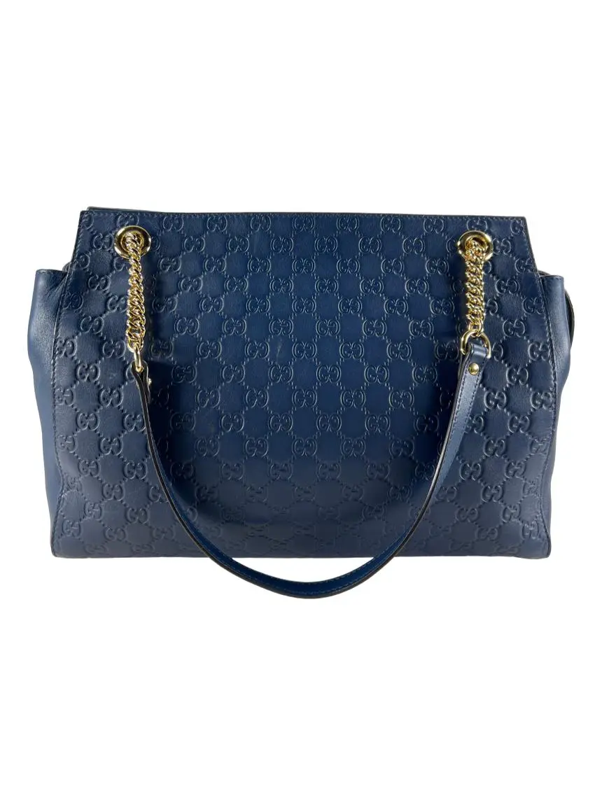 Bolsa Tote Gucci Guccissima Soft Signature Azul Marinho - AQW20 Bolsa Tote Gucci Guccissima Soft Signature Azul Marinho - AQW20