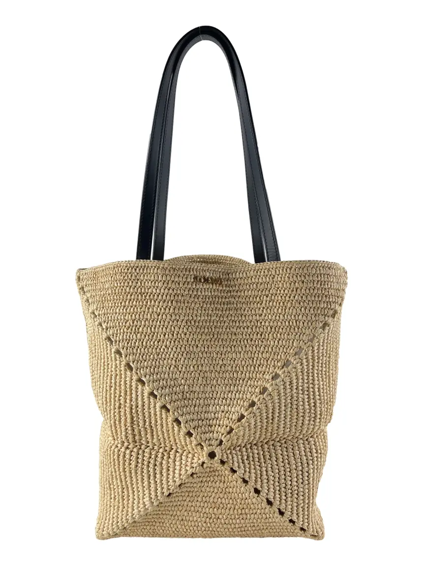 バッグ nao Bolsa Tote Loewe Puzzle Fold Raffia Medium Bege - CXFV5 Original