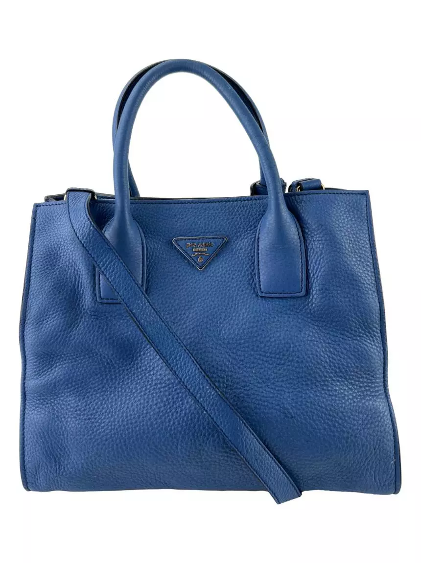 Bolsa Tote Prada Couro Azul Original - CFNG6