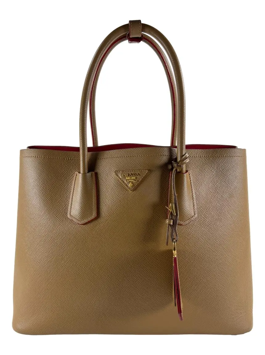 PRADAバッグ Bolsa Tote Prada Double Bag Saffiano Bege - CRZD4 Original