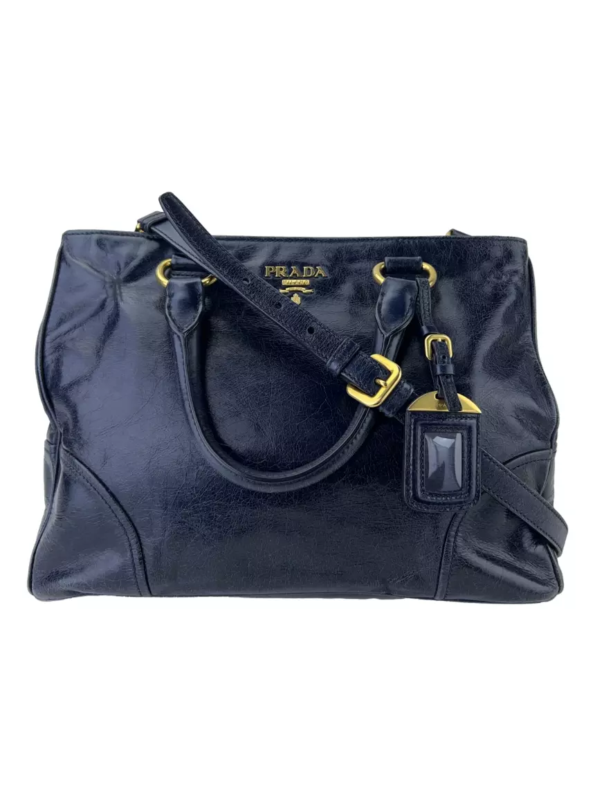 Bolsa Tote Prada Shopping Vitello Shine Azul Original RSG1