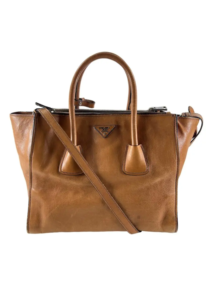 Bolsa Tote Prada Twin Pocket Double Caramelo - DGGN1 Original
