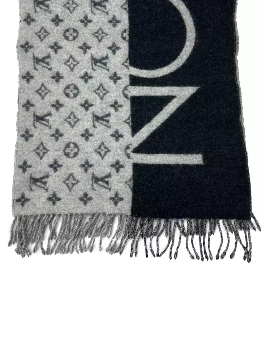 Louis Vuitton Monogram Split Scarf Black Cashmere
