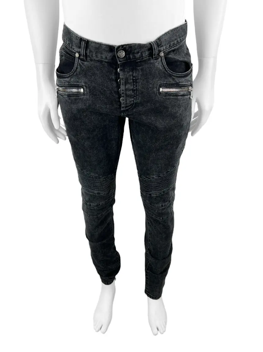 Calça Balmain Biker Jeans Preta - MDQ133 Original | Etiqueta Única