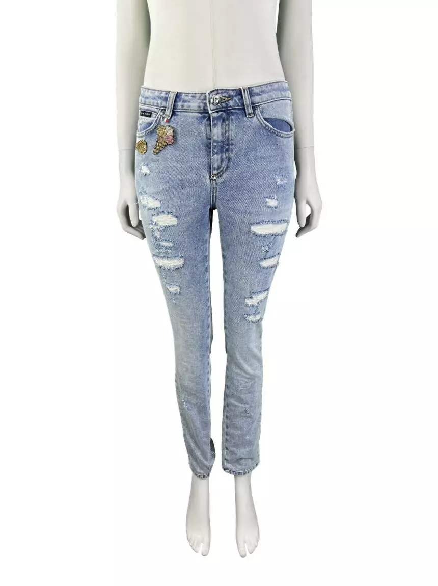 Calça Philipp Plein Bottons Azul GWF409 Original Etiqueta Única