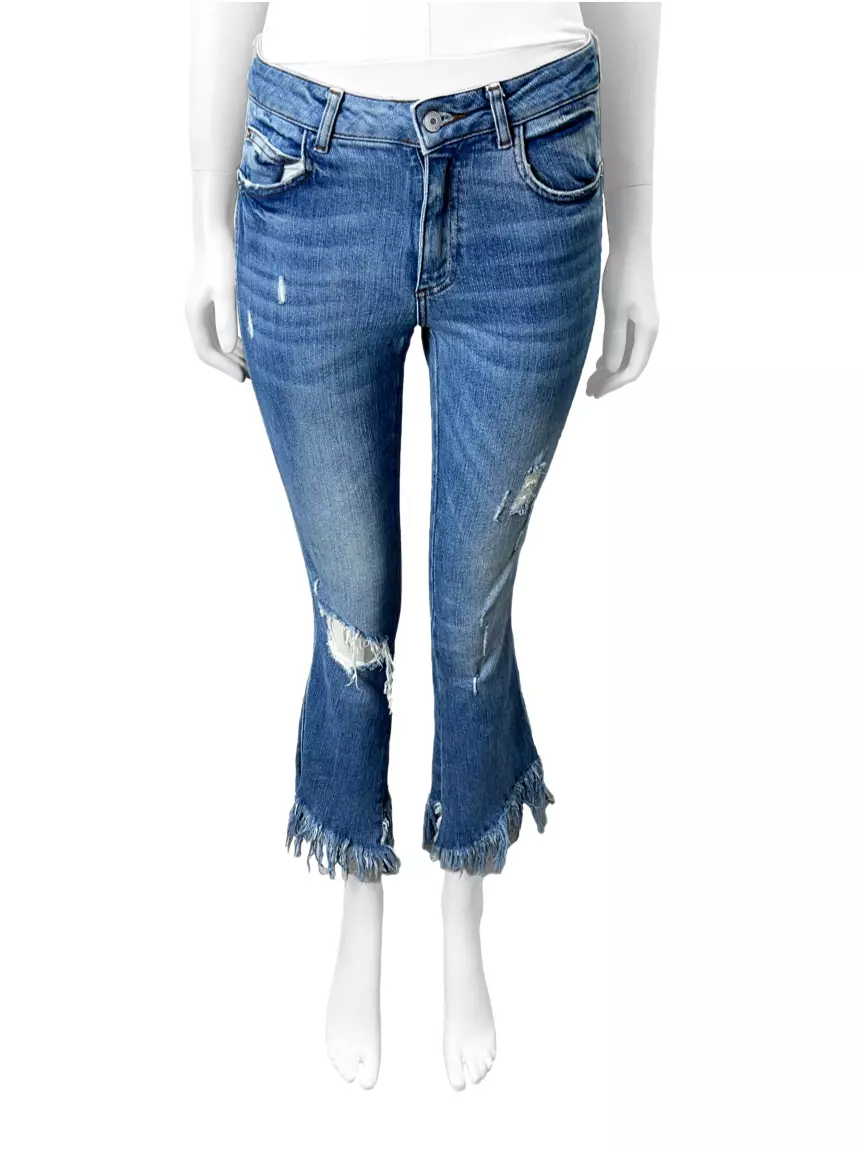 Calça Zara Jeans Destroyed Azul CTK177 Original Etiqueta Única
