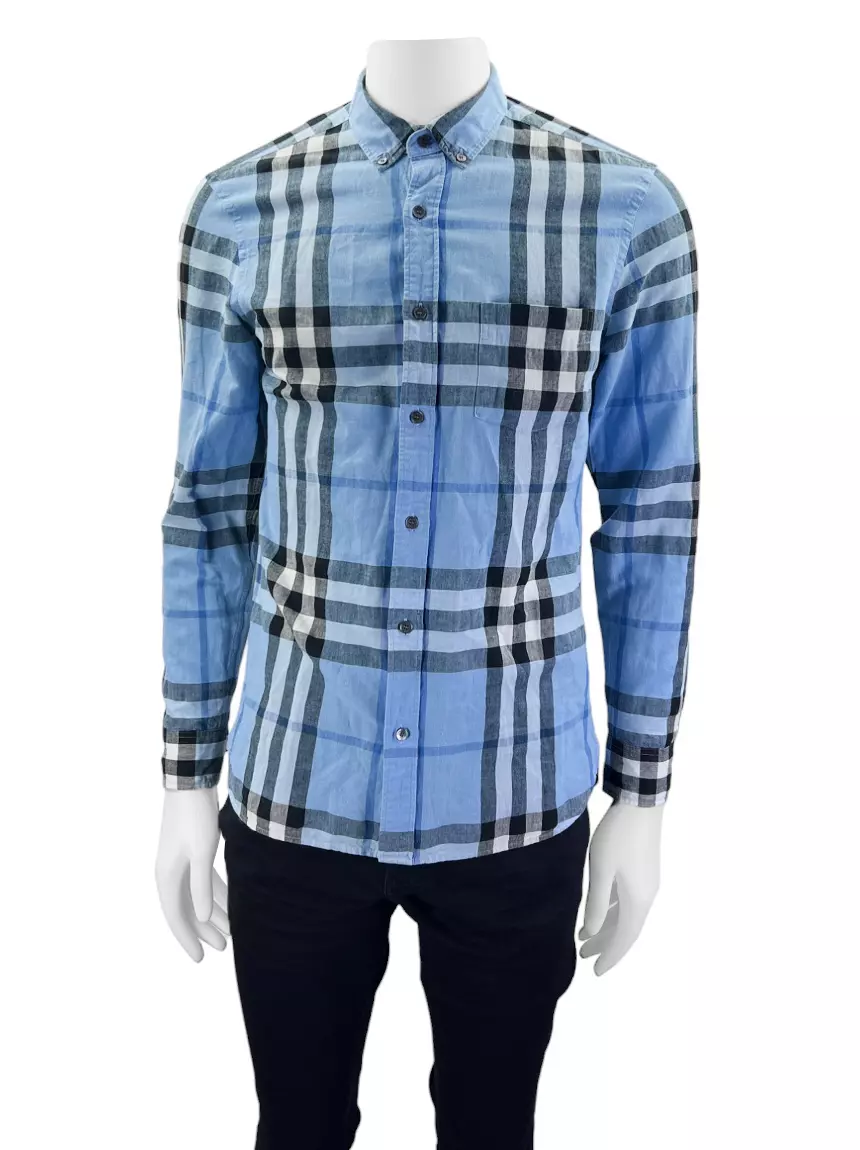 Camisa Burberry Xadrez Azul Original Etiqueta Unica