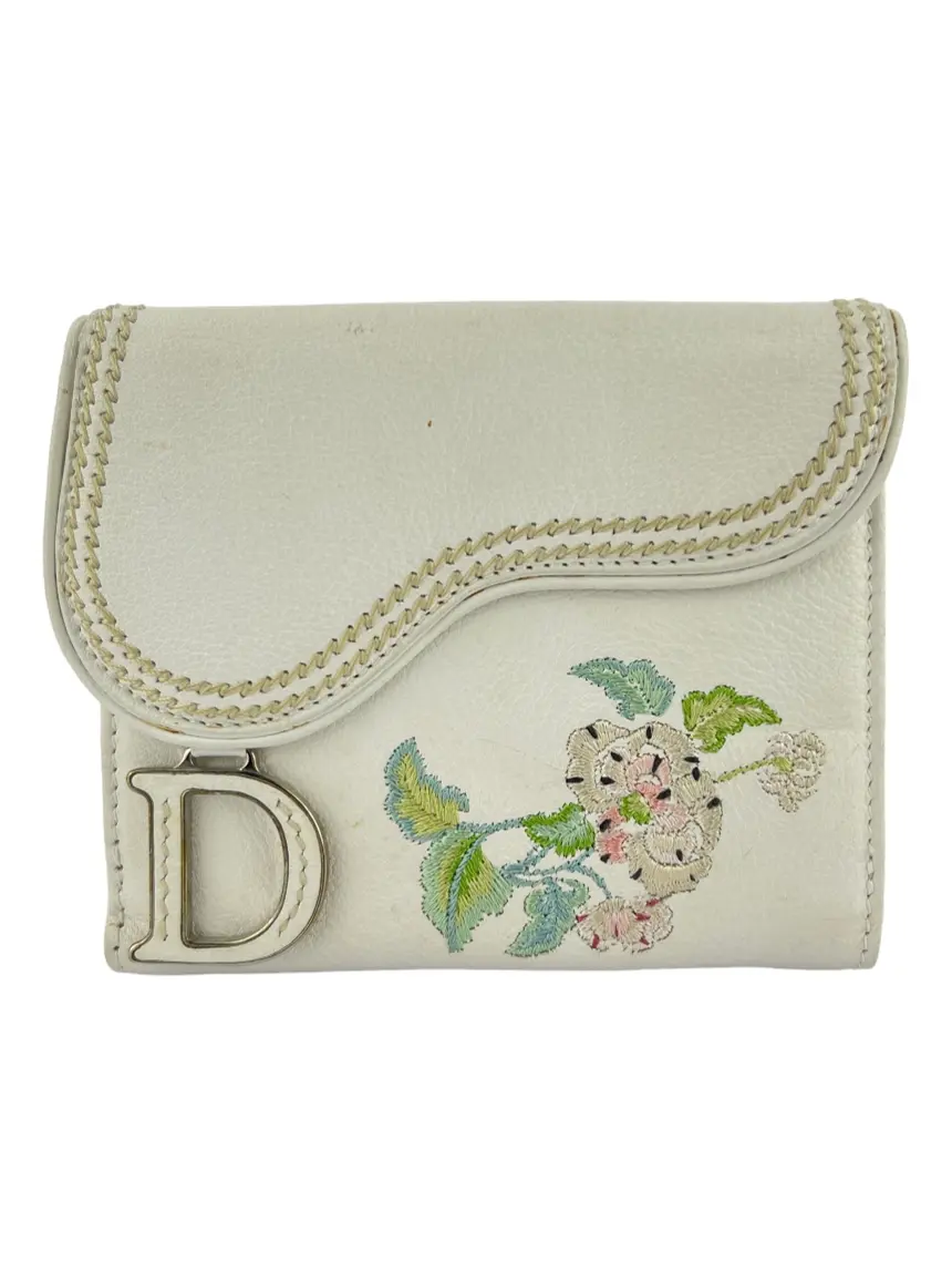 Carteira Christian Dior Saddle Romantic Flowers Compact Branca