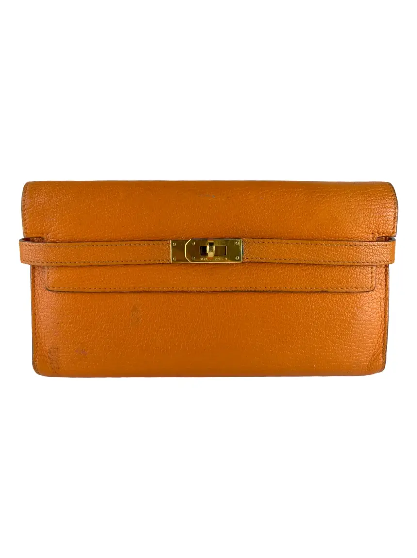 HERMES ⑅⃛ Carteira Hermès Kelly Longue Chevre Mysore Laranja - BIJR42