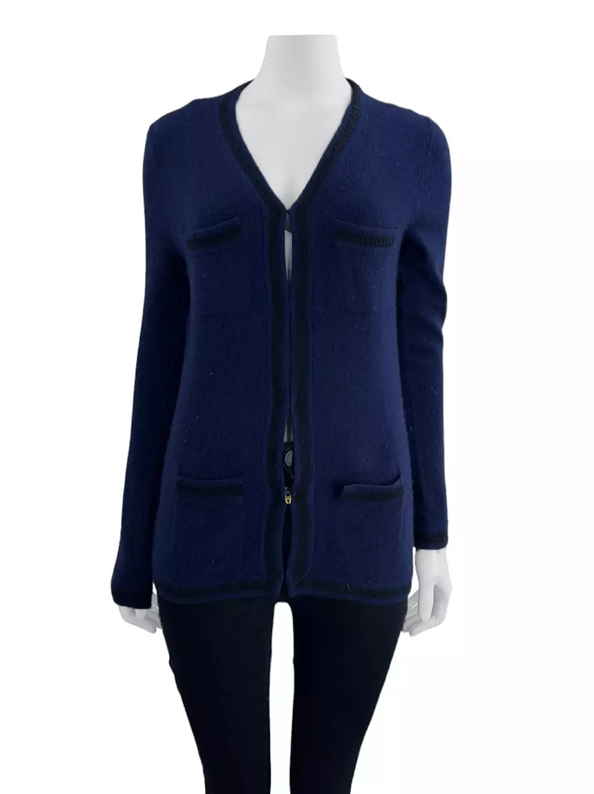 Casaco Mixed Cardigan Lã Azul Marinho - ZZ413 Original | Etiqueta
