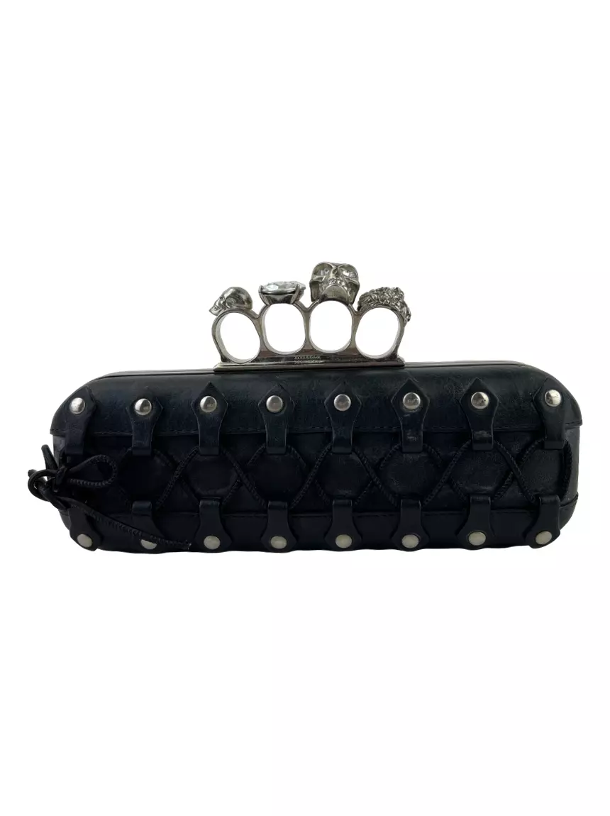 Clutch Alexander McQueen Knucklebox Skull Preta - DCR209 Original