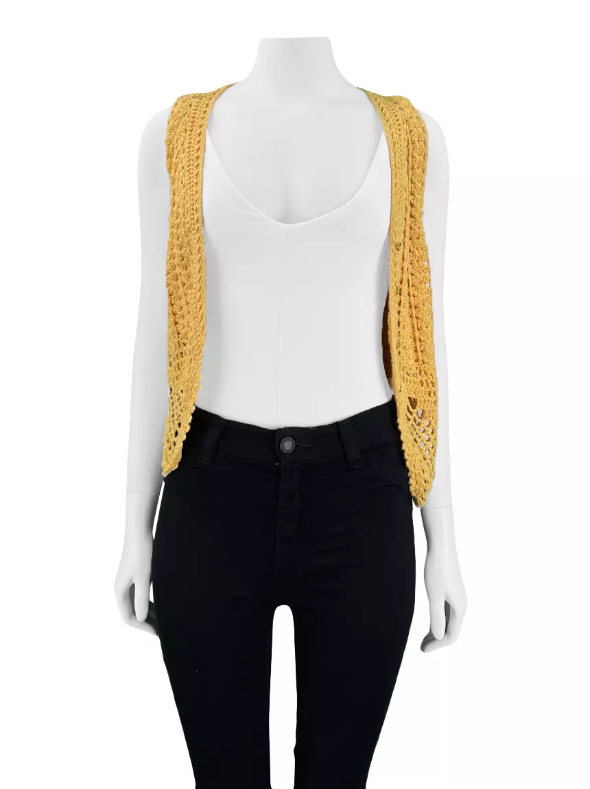 Colete Missinclof Crochê Amarelo - PIZ216 Original | Etiqueta Única