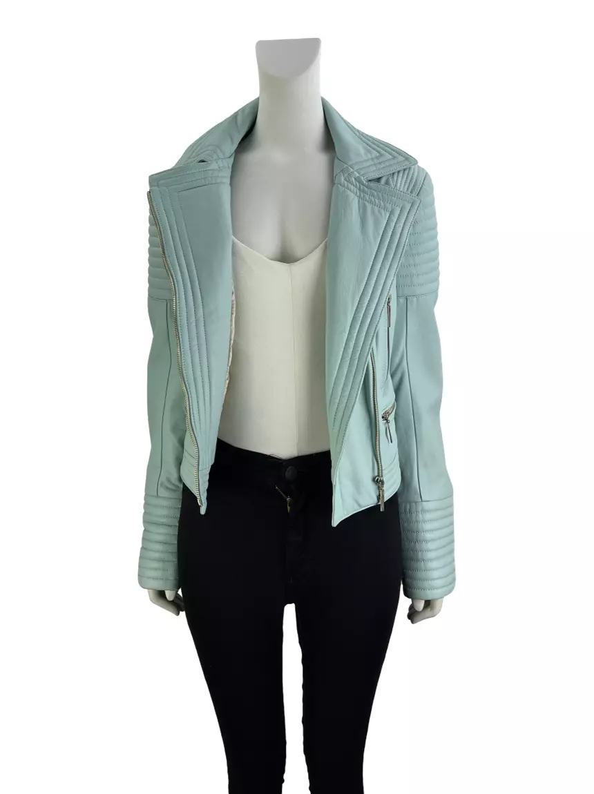 Jaqueta Couro Azul Claro AGYU3 Original Etiqueta Única