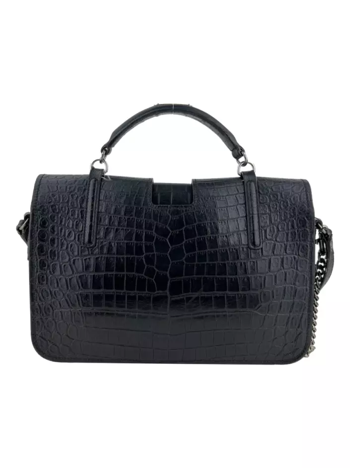 Bolsa com Alça Yves Saint Laurent Charlotte Messenger Crocodile Embossed  Medium Preto